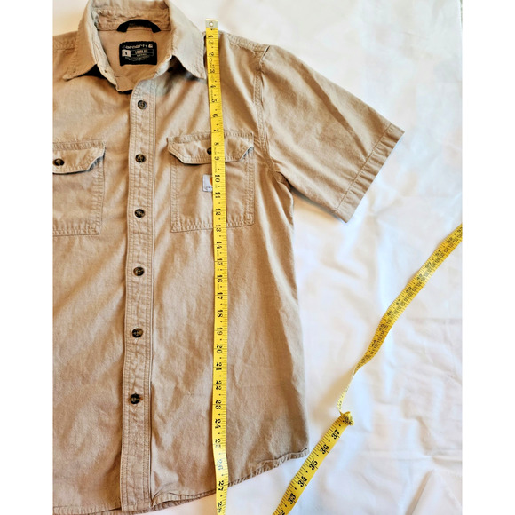 Carhartt S Loose Fit 104369-256 Tan Chambray Work Shirt 100% Cotton Short Sleeve - Picture 3 of 11